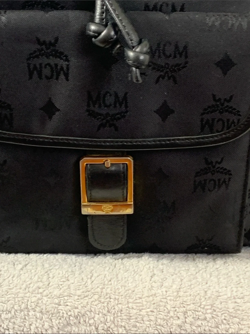 GUC MCM Black Quilted Backpack L 14” x H 15” x D 5”